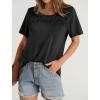 imageOFEEFAN Womens Summer Tops 2025 Trendy Short Sleeve Shirts Smocked Crewneck TeeBlack