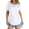 imageOFEEFAN Womens Summer Tops 2025 Trendy Short Sleeve Shirts Smocked Crewneck TeeBwhite