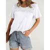 imageOFEEFAN Womens Summer Tops 2025 Trendy Short Sleeve Shirts Smocked Crewneck TeeBwhite