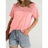 imageOFEEFAN Womens Summer Tops 2025 Trendy Short Sleeve Shirts Smocked Crewneck TeeCoral