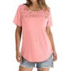 imageOFEEFAN Womens Summer Tops 2025 Trendy Short Sleeve Shirts Smocked Crewneck TeeCoral