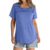 imageOFEEFAN Womens Summer Tops 2025 Trendy Short Sleeve Shirts Smocked Crewneck TeeDblue