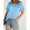 imageOFEEFAN Womens Summer Tops 2025 Trendy Short Sleeve Shirts Smocked Crewneck TeeDlight Blue