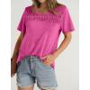 imageOFEEFAN Womens Summer Tops 2025 Trendy Short Sleeve Shirts Smocked Crewneck TeeHot Pink