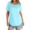 imageOFEEFAN Womens Summer Tops 2025 Trendy Short Sleeve Shirts Smocked Crewneck TeeLake Green