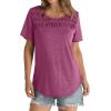 imageOFEEFAN Womens Summer Tops 2025 Trendy Short Sleeve Shirts Smocked Crewneck TeeMaroon