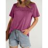 imageOFEEFAN Womens Summer Tops 2025 Trendy Short Sleeve Shirts Smocked Crewneck TeeMaroon
