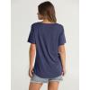 imageOFEEFAN Womens Summer Tops 2025 Trendy Short Sleeve Shirts Smocked Crewneck TeeNavy