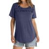 imageOFEEFAN Womens Summer Tops 2025 Trendy Short Sleeve Shirts Smocked Crewneck TeeNavy