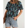 imageOFEEFAN Womens Summer Tops 2025 Trendy Short Sleeve Shirts Smocked Crewneck TeeZblack Print