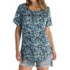 imageOFEEFAN Womens Summer Tops 2025 Trendy Short Sleeve Shirts Smocked Crewneck TeeZblue Print