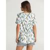 imageOFEEFAN Womens Summer Tops 2025 Trendy Short Sleeve Shirts Smocked Crewneck TeeZcolorful Leaf