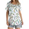 imageOFEEFAN Womens Summer Tops 2025 Trendy Short Sleeve Shirts Smocked Crewneck TeeZcolorful Leaf