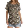 imageOFEEFAN Womens Summer Tops 2025 Trendy Short Sleeve Shirts Smocked Crewneck TeeZfloral Black