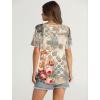 imageOFEEFAN Womens Summer Tops 2025 Trendy Short Sleeve Shirts Smocked Crewneck TeeZfloral Orange