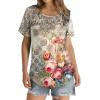 imageOFEEFAN Womens Summer Tops 2025 Trendy Short Sleeve Shirts Smocked Crewneck TeeZfloral Orange