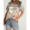 imageOFEEFAN Womens Summer Tops 2025 Trendy Short Sleeve Shirts Smocked Crewneck TeeZfloral Orange