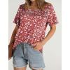 imageOFEEFAN Womens Summer Tops 2025 Trendy Short Sleeve Shirts Smocked Crewneck TeeZfloral Red