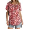 imageOFEEFAN Womens Summer Tops 2025 Trendy Short Sleeve Shirts Smocked Crewneck TeeZfloral Red