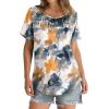 imageOFEEFAN Womens Summer Tops 2025 Trendy Short Sleeve Shirts Smocked Crewneck TeeZmulti Teal