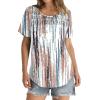 imageOFEEFAN Womens Summer Tops 2025 Trendy Short Sleeve Shirts Smocked Crewneck TeeZtie Dye