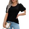 imageOFEEFAN Womens T Shirts Short Sleeve Pleated Dressy Casual Scooped Neck Summer Tops Blouses03black