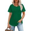 imageOFEEFAN Womens T Shirts Short Sleeve Pleated Dressy Casual Scooped Neck Summer Tops Blouses03green