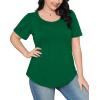 imageOFEEFAN Womens T Shirts Short Sleeve Pleated Dressy Casual Scooped Neck Summer Tops Blouses03green