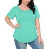 imageOFEEFAN Womens T Shirts Short Sleeve Pleated Dressy Casual Scooped Neck Summer Tops Blouses04aqua