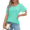 imageOFEEFAN Womens T Shirts Short Sleeve Pleated Dressy Casual Scooped Neck Summer Tops Blouses04aqua
