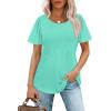 imageOFEEFAN Womens T Shirts Short Sleeve Pleated Dressy Casual Scooped Neck Summer Tops Blouses04aqua