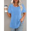 imageOFEEFAN Womens T Shirts Short Sleeve Pleated Dressy Casual Scooped Neck Summer Tops Blouses04baby Blue