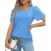 imageOFEEFAN Womens T Shirts Short Sleeve Pleated Dressy Casual Scooped Neck Summer Tops Blouses04baby Blue