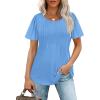 imageOFEEFAN Womens T Shirts Short Sleeve Pleated Dressy Casual Scooped Neck Summer Tops Blouses04baby Blue