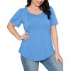 imageOFEEFAN Womens T Shirts Short Sleeve Pleated Dressy Casual Scooped Neck Summer Tops Blouses04baby Blue