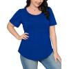 imageOFEEFAN Womens T Shirts Short Sleeve Pleated Dressy Casual Scooped Neck Summer Tops Blouses04blue