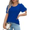 imageOFEEFAN Womens T Shirts Short Sleeve Pleated Dressy Casual Scooped Neck Summer Tops Blouses04blue