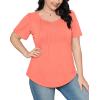 imageOFEEFAN Womens T Shirts Short Sleeve Pleated Dressy Casual Scooped Neck Summer Tops Blouses04coral