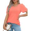 imageOFEEFAN Womens T Shirts Short Sleeve Pleated Dressy Casual Scooped Neck Summer Tops Blouses04coral