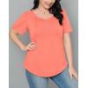 imageOFEEFAN Womens T Shirts Short Sleeve Pleated Dressy Casual Scooped Neck Summer Tops Blouses04coral