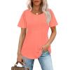 imageOFEEFAN Womens T Shirts Short Sleeve Pleated Dressy Casual Scooped Neck Summer Tops Blouses04coral