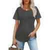 imageOFEEFAN Womens T Shirts Short Sleeve Pleated Dressy Casual Scooped Neck Summer Tops Blouses04dark Grey
