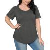 imageOFEEFAN Womens T Shirts Short Sleeve Pleated Dressy Casual Scooped Neck Summer Tops Blouses04dark Grey