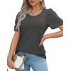 imageOFEEFAN Womens T Shirts Short Sleeve Pleated Dressy Casual Scooped Neck Summer Tops Blouses04dark Grey