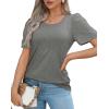 imageOFEEFAN Womens T Shirts Short Sleeve Pleated Dressy Casual Scooped Neck Summer Tops Blouses04grey