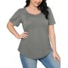 imageOFEEFAN Womens T Shirts Short Sleeve Pleated Dressy Casual Scooped Neck Summer Tops Blouses04grey