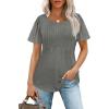 imageOFEEFAN Womens T Shirts Short Sleeve Pleated Dressy Casual Scooped Neck Summer Tops Blouses04grey