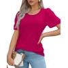 imageOFEEFAN Womens T Shirts Short Sleeve Pleated Dressy Casual Scooped Neck Summer Tops Blouses04hot Pink