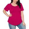 imageOFEEFAN Womens T Shirts Short Sleeve Pleated Dressy Casual Scooped Neck Summer Tops Blouses04hot Pink