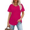 imageOFEEFAN Womens T Shirts Short Sleeve Pleated Dressy Casual Scooped Neck Summer Tops Blouses04hot Pink